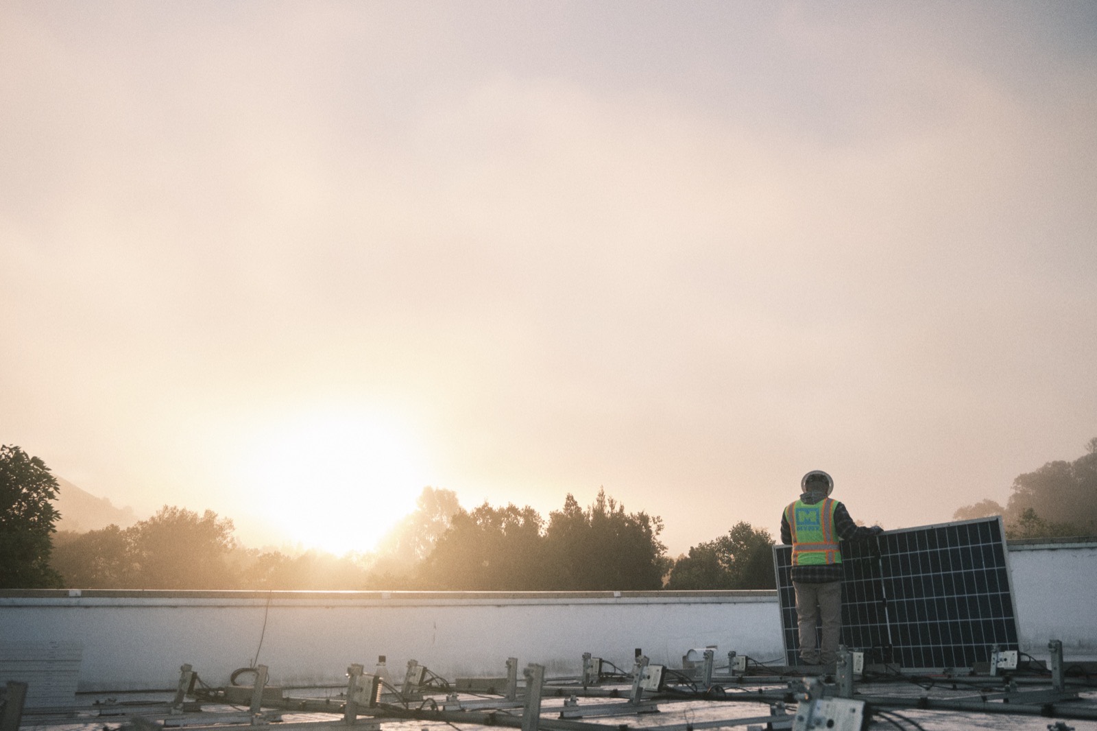MYNT crew setting racking on a California solar project